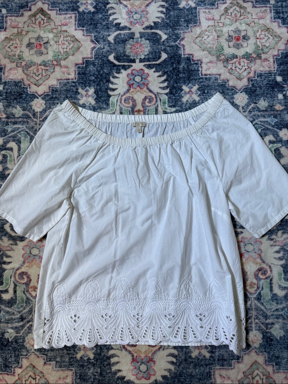 Talbots White Off-the-Shoulder Eyelet Hem Blouse